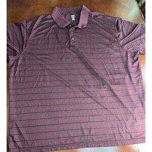 MEN'S MAROON 6XL REEBOK GOLF SHIRT STRIPED THREE BUTTON STRETCH GOLF POLO